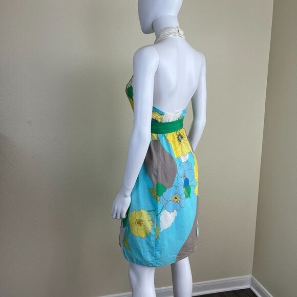 Vintage Tibi Women's Size 2 Silk Floral Halter Mini Dress Y2K Fit & Flare Retro - Picture 12 of 14